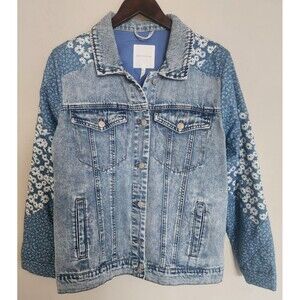Avec Les Filles Anthropologie Large Patchwork Denim Jacket Women’s Jean Blue